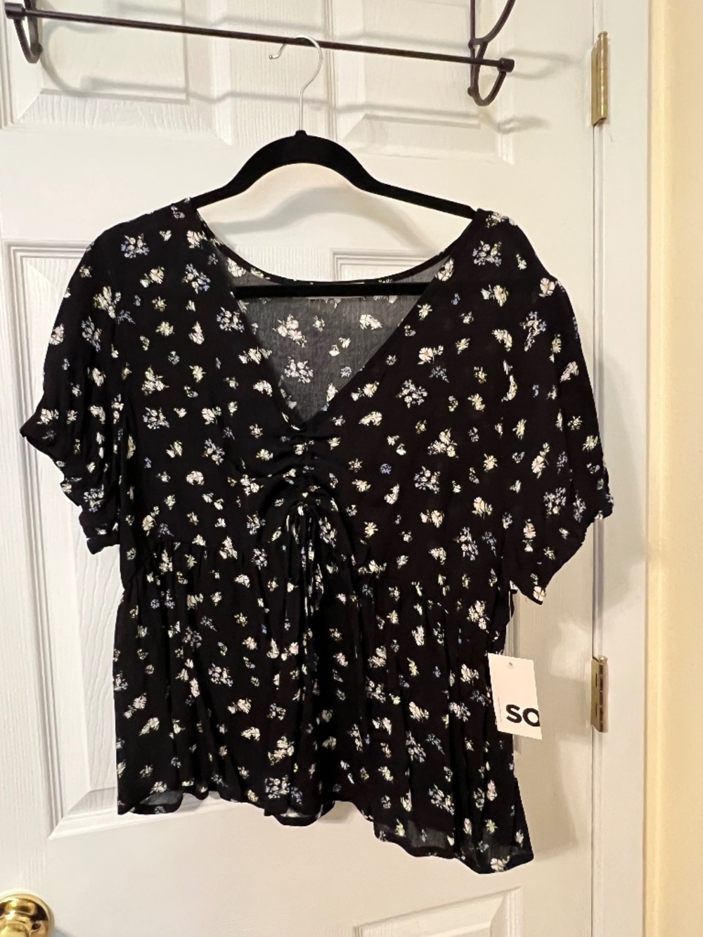 Sonoma Black Floral Baby-Doll Top